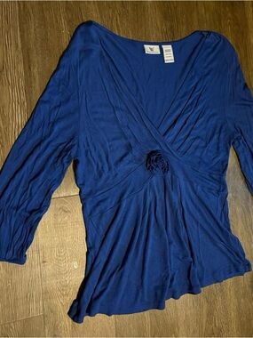 Y2K blue babydoll top with rose flower design